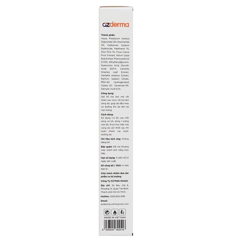 Gel Azderma Azera Lighten dưỡng ẩm và giảm thâm mụn tuýp x 20g - 3